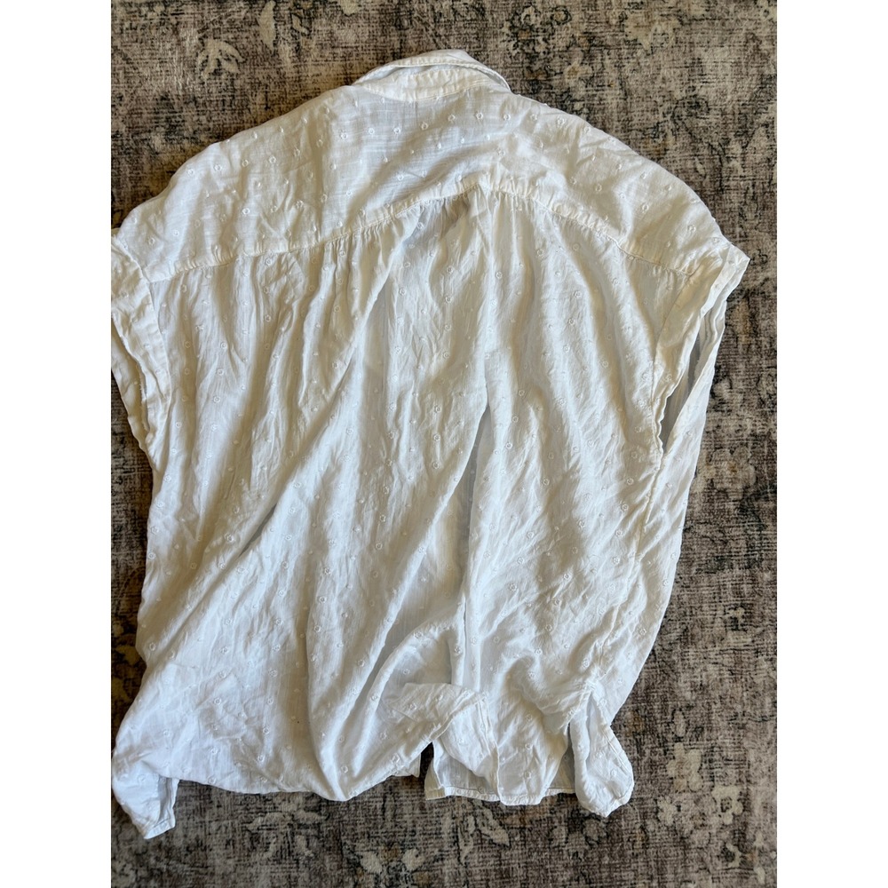 Old Navy Womens White Swiss Dot Button Down Short Sleeve Shirt XL Cap Sleeve - Picture 6 of 8